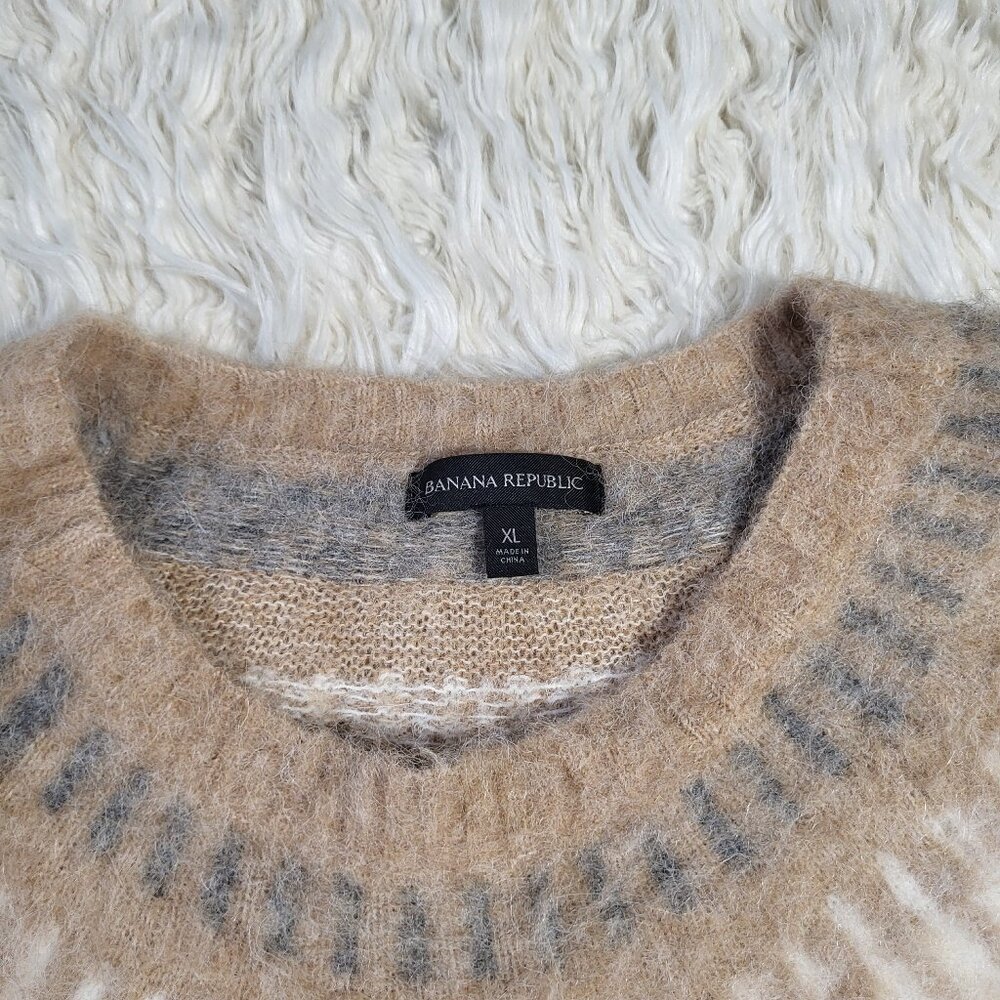 Banana Republic Alpaca Fair Isle Knit Sweater XL Beige Gray Nordic Winter Warm - Picture 6 of 9